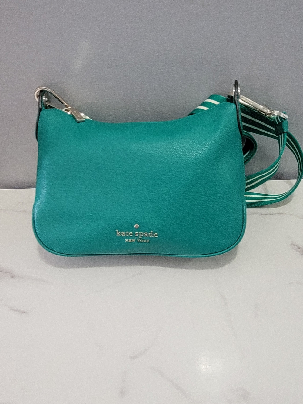 Kate Spade Teal Pebbled Leather Crossbody with Striped Strap - Picture 4 of 10